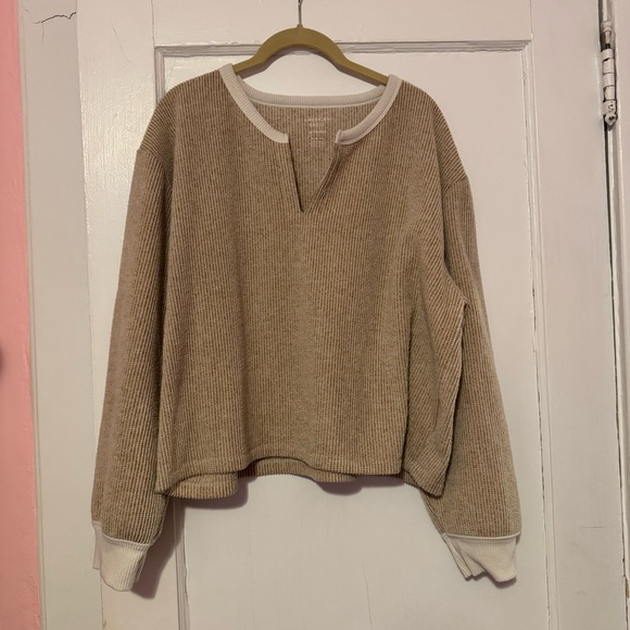 American Eagle Beige Waffle Plush PJ Set - Picture 3 of 6